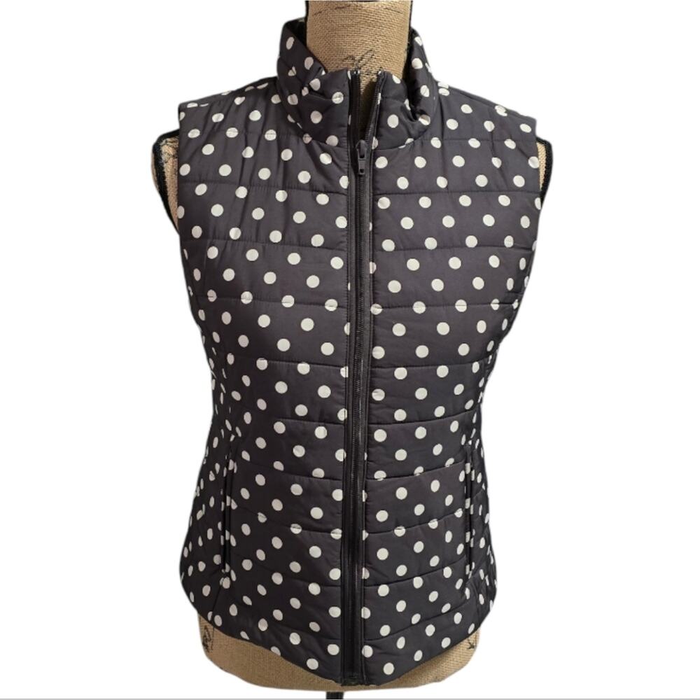LOFT Moss Green and White Polka Dot Quilted Vest WOMEN'S‎ Size XS